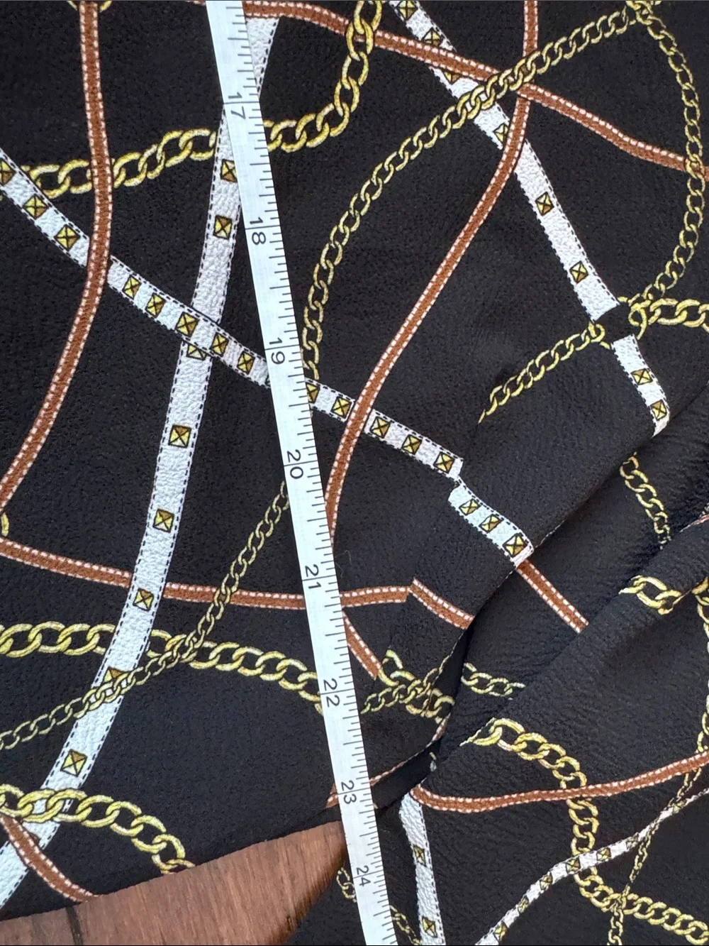 Michael Kors Black Blouse with Brown & Cream Chain-Link Print and Tie Sleeves